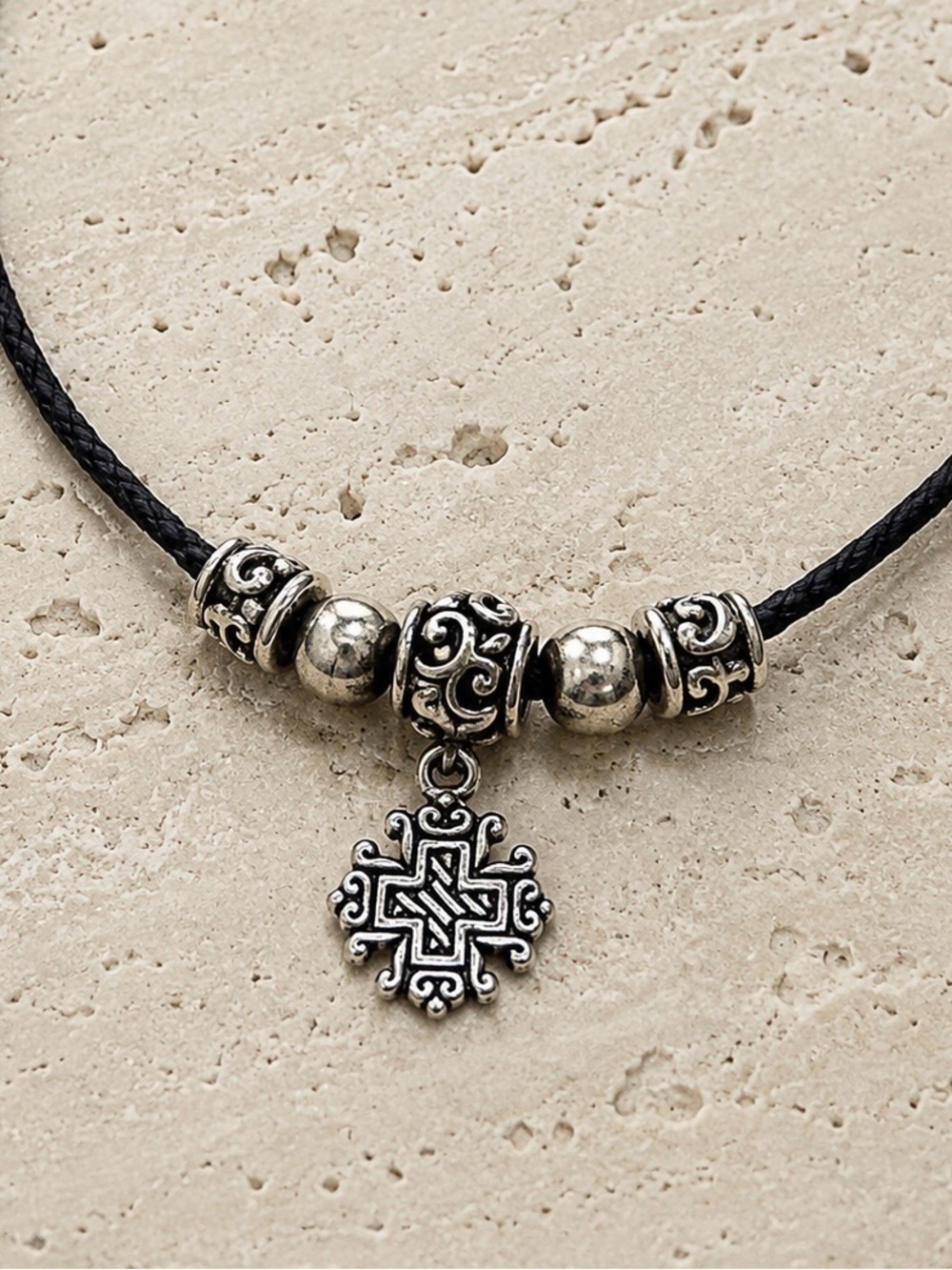 Vintage Brighton Retired Black Cord Cross Pendant Necklace 16”
